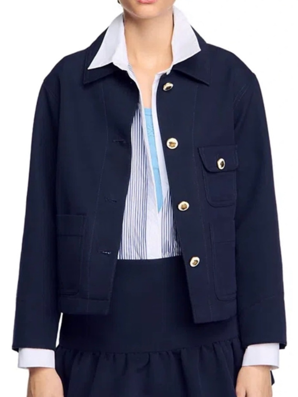 Sandro Belleville cropped navy jacket NWT